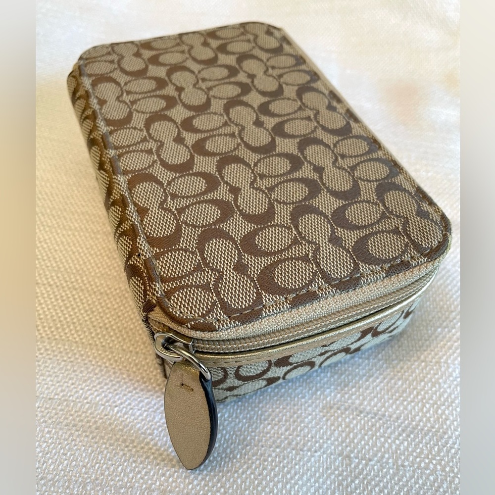 Coach Jewelry Box Gold Signature Fabric Logo Pink Interior